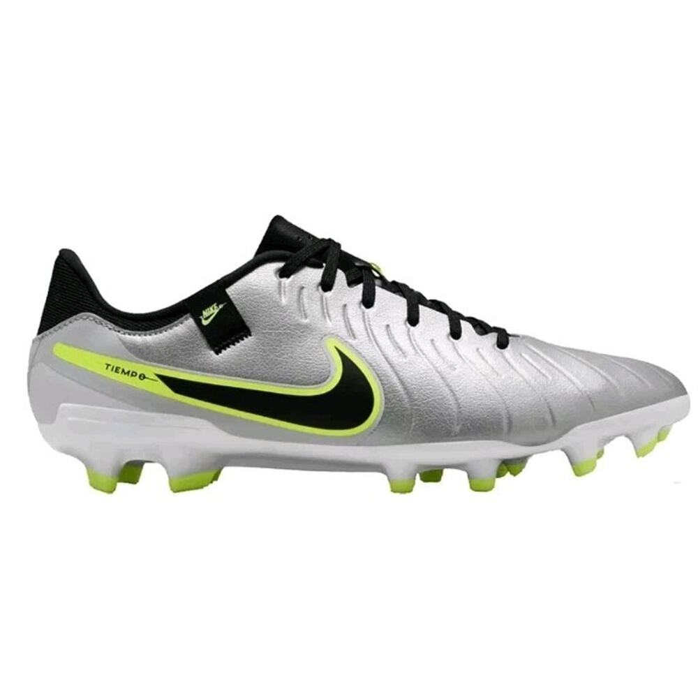 Nike Tiempo 10 Academy Fg/Mg Metallic Silver Black Volt Men's Size 9 DV4337-001